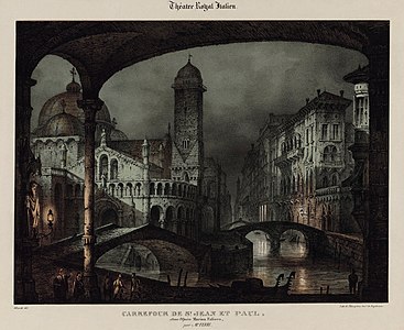 Set design for Act II of Marino Faliero, by Luigi Verardi after Dominico Ferri (restored by Adam Cuerden)