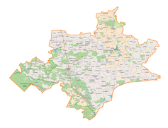 Mapa konturowa powiatu tomaszowskiego, po prawej nieco u góry znajduje się punkt z opisem „Kolonia Poturzyn”