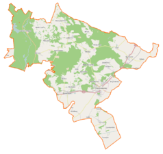 Mapa konturowa gminy Rakoniewice, blisko centrum na prawo znajduje się punkt z opisem „Drzymałowo”