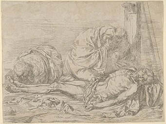 La Vierge, Saint Jean-Baptiste et Marie-Madeleine pleurant le corps du Christ, 1624, gravure et pointe sèche (contre-épreuve), Metropolitan Museum of Art, New York .