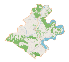 Mapa konturowa gminy Łososina Dolna, po prawej znajduje się punkt z opisem „Tabaszowa”