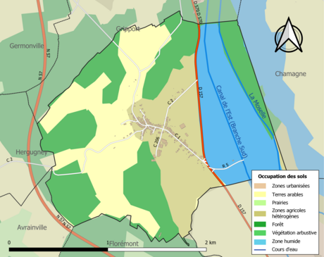 Carte en couleurs présentant l'occupation des sols.