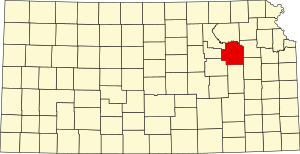 Map of Kansas highlighting Wabaunsee County