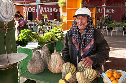 2012, feria en Tucumán. Cucurbita argyrosperma "calabaza rayada" o "calabaza cordobesa" o "calabaza gringa".[5]​