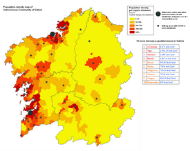 Concelhos com maior densidade populacional da Galiza.