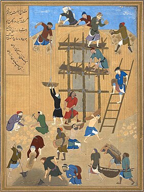 A Persian miniature from the 15th century depicting the construction of the Khawarnaq castle in Al-Hirah (nominated by Tomer T)