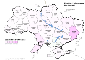 Resultats del PSU per regions a les eleccions de 2007