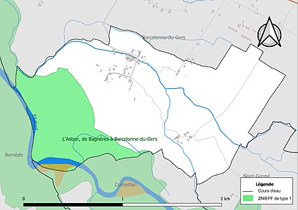 Carte de la ZNIEFF de type 1 sur la commune.