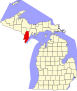 Harta statului Michigan indicând comitatul Menominee