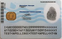 Dorso de la cédula de identidad electrónica de Uruguay