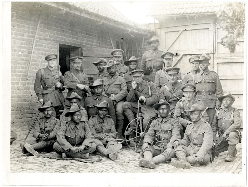 File:Group of British & Indian officers 1-4th Gurkhas in a French farm house (Le Sart). Photographer- H. D. Girdwood. (13875874525).jpg