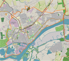 Mapa konturowa Chersonia, blisko prawej krawiędzi nieco u góry znajduje się punkt z opisem „Most Antonowski”