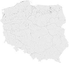 Mapa konturowa Polski, po lewej nieco na dole znajduje się punkt z opisem „Śluza Opatowice”