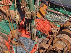 Filet de pêche sur un bateau à Ostende en Belgique