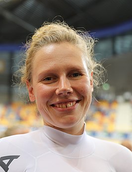 Mieke Kröger tijdens EK baanwielrennen 2019.