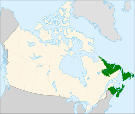 Atlantisch Canada (groen) als deel van Canada