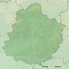 Mapa konturowa Sarthe, w centrum znajduje się punkt z opisem „Le Mans”