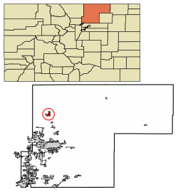 Location of Nunn in Weld County, Colorado.