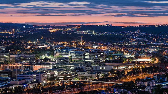 Mercedes-Benz Werk Untertürkheim (plant 1), Neckarpark, Mercedes-Benz Arena in Stuttgart, Germany.