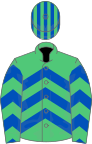 EMERALD GREEN and ROYAL BLUE CHEVRONS, striped cap