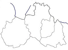 Mapa konturowa kraju libereckiego, w centrum znajduje się punkt z opisem „Křižany”