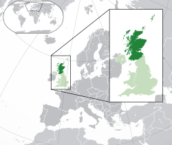 Location of  ස්කොට්ලන්තය  (dark green) – in Europe  (light green & dark grey) – in United Kingdom  (light green)