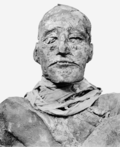 Momie de Ramsès III, pharaon égorgé lors d'une conspiration.