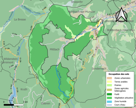 Carte en couleurs présentant l'occupation des sols.