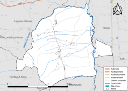 Carte en couleur présentant le réseau hydrographique de la commune