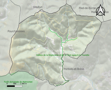 Carte de la ZNIEFF de type 1 sur la commune.