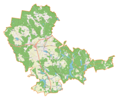 Mapa konturowa gminy Olsztynek, blisko centrum na dole znajduje się punkt z opisem „Nadrowo”