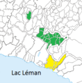 Bailliage d'Oron (vert) et châtellenie de Corsier (jaune)