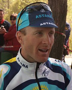 Levi Leipheimer a Palencia após sua vitória de etapa.