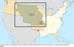 Map of the change to the United States in central North America on August 10, 1821