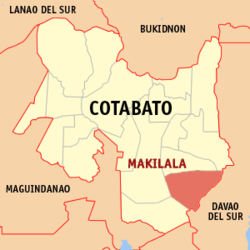 Mapa de Cotabato con Makilala resaltado