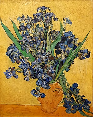 Vase with Iris against a yellow background by Vincent van Gogh