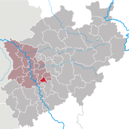 Läget för Solingen i Regierungsbezirk Düsseldorf, Nordrhein-Westfalen.