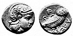 Attic drachm, Athena type, Middle East, 4th century BCE. A precussor of the Sophytes coins.