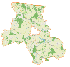 Mapa konturowa gminy wiejskiej Bartoszyce, na dole po prawej znajduje się punkt z opisem „Matyjaszki”