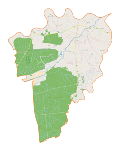 Mapa konturowa gminy Drwinia, u góry po lewej znajduje się punkt z opisem „Ispina”