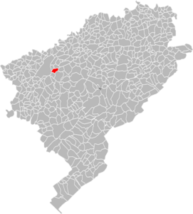 Vue d'une carte indiquant l'emplacement d'une commune dans son département.