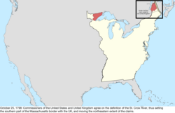 Map of the change to the international disputes involving the United States in central North America on October 25, 1798