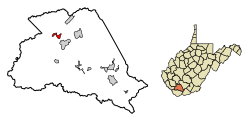 Location of Oceana in Wyoming County, West Virginia.