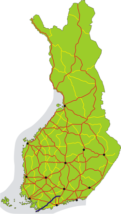 Valtatie 25 on merkitty karttaan sinisellä.