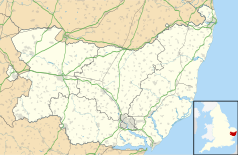 Mapa konturowa Suffolk, po prawej znajduje się punkt z opisem „Sizewell”