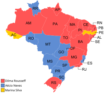 Estados e territórios onde cada candidato venceu, segundo a legenda.