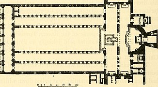 Planta basilical de la basílica de San Pablo Extramuros de Constantino en Roma (siglo IV)