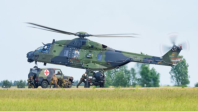 German Army (Heer) NHIndustries NH90 TTH (reg. 78+31, cn unknown) and Mercedes-Benz 250 GD "Wolf" of the German Armed Forces at ILA Berlin Air Show 2016.