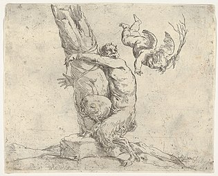 Un putto ailé flagellant un satyre attaché à un arbre, vers 1625-1650, gravure, Metropolitan Museum of Art, New York .