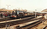 Lokomotive 6229 Duchess of Hamilton 1994 vor einem Sonderzug im Bahnhof Bristol Temple Meads